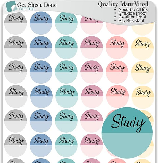 Student Planner Stickers – 48 Matte Vinyl Decals (½ Inch) – Paper Due Labels for School, College, or Teachers – Functional Academic Organization for Bujo and Journaling (3 Sheets)