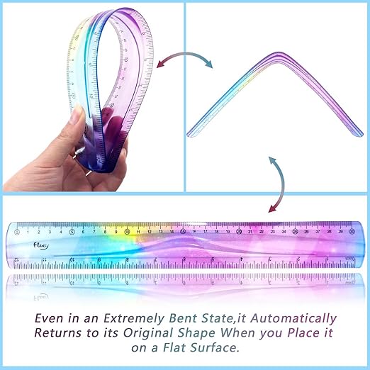 4 PCS 12 Inch Flexible Ruler, Bendable Plastic Ruler, Soft Bendable Gradient Colour Rulers with Centimeters and Inches for Student School Classroom Office Supplies