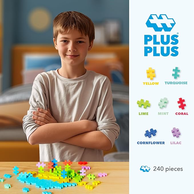 PLUS PLUS 240 Piece Tropical Mix Tube - Mini Interlocking Building Blocks Set, Stem Toys for Kids - Sensory Bin Fillers/Math Manipulatives Classroom Must Haves Gifts for Boys & Girls