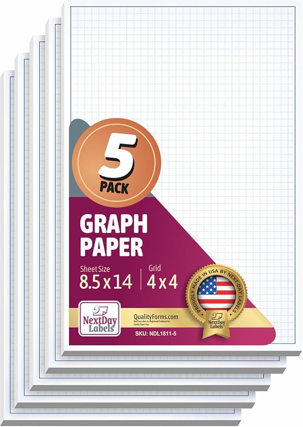 Graph Paper Pad for Blueprint Drawings, Drafting, Engineering Drawing, and Planning - Graph Paper 8.5x14 Blueprint Quadrille Grid Paper Pads with Blue Lines, High Brightness 50 Sheets (5-Pack)