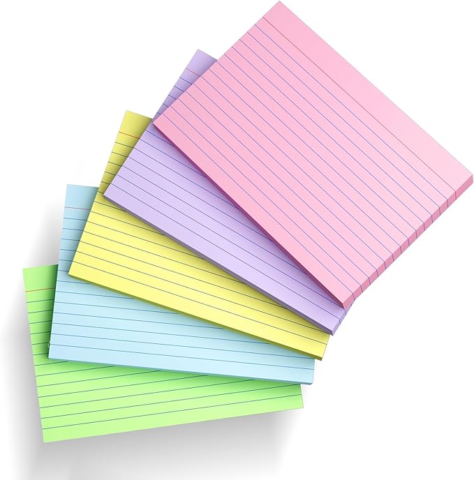 200 Count Index Cards 4x6 Inch, Colored Flash Card (40 Sheets Each), Note Taking for Students, Teachers, Professionals, Study Note Cards for Office Home School