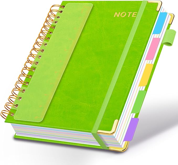 Hardcover Spiral Notebooks for Work 8.5''x 11'', 300 Pages 5 Subject Notebook with Dividers & Tabs, A4 Spiral Journal for Women, College Ruled Notebooks for School Note-Taking (Avocado Green)