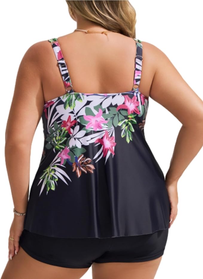 Hanna Nikole Womens Tankini Swimsuits 2 Piece Bathing Suit Flowy Ruffle Tankini Tops with Swim Shorts