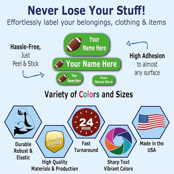 Personalized Labels – Sport’s Icon Designs. 126 Custom Stickers for School, Daycare and Camp. Waterproof Name Labels Dishwasher and Microwave Safe, Machine Washable. (126 Sport Name Labels)
