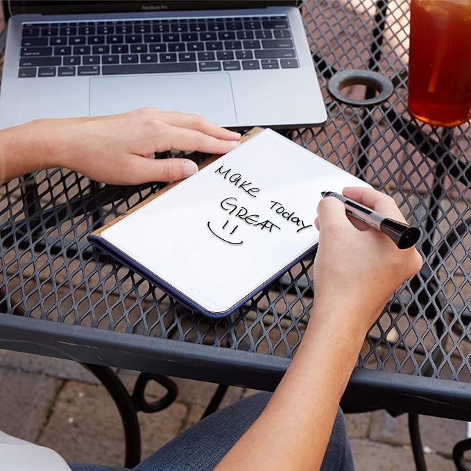 Quartet Portable Glass Dry-Erase Pad, 5" x 8", Closeable Cover, Kickstand, Desktop, White Board, Notepad, Travel, Blue (Q090GDPN03)
