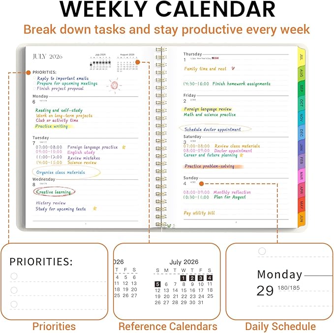Academic Planner 2026–2027, Weekly & Monthly Calendar Planner, July 2026 – July 2027, Hardcover A5 (6.3" x 8.5") Agenda with Tabs, School Planner for Students & Teachers, Vintage Floral