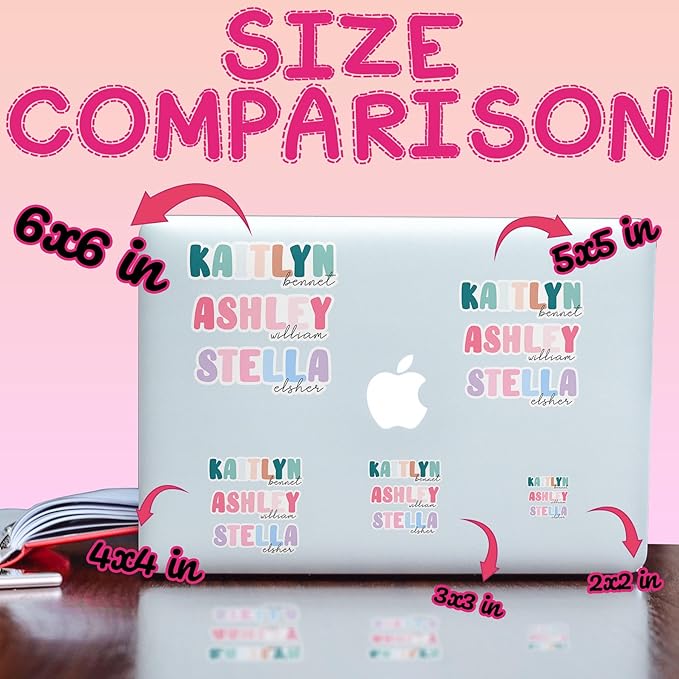 Personalized First and Last Name Sticker – Custom Aesthetic Vinyl Decal – Waterproof, Removable, Trendy Gift for Women, Girls, Kids, Teens – Laptop, Phone, Water Bottle, Tumbler, Notebook, Car, Helmet