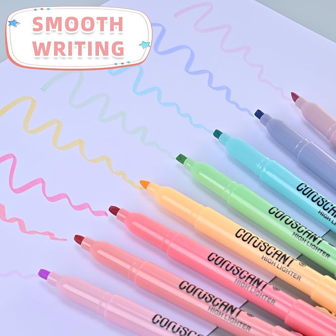 coruscant Pastel Highlighters Set, 8 Assorted Colors, 24 Pack, Chisel Tip Cute Highlighters, Dry Quickly, for Journal Bible Study,school Office Supplies