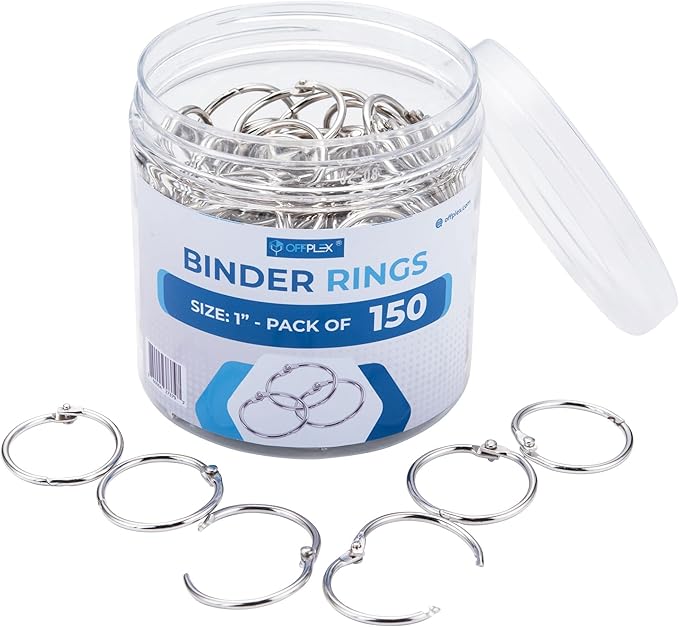 Loose Leaf Binder Rings 1 Inch (150 Pack) Sturdy Metal Rings for Index Cards, Flashcards, Notebook Paper, Office, School or Home