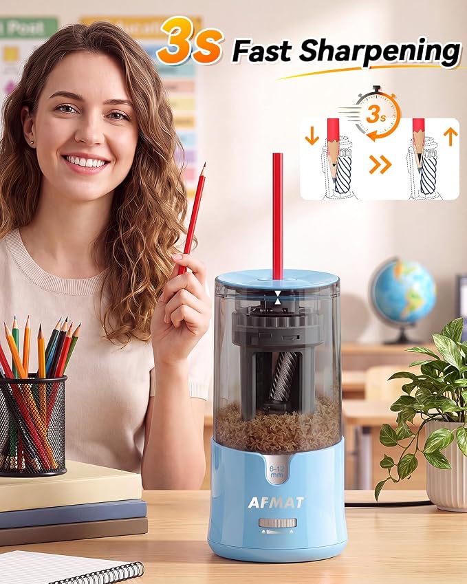 AFMAT Electric Pencil Sharpener, Plug-in Pencil Sharpener for 6-12mm Pencil
