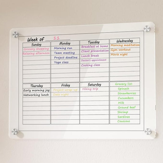 Neatsure Acrylic Weekly Calendar Whiteboard for Wall, 15"x11" Small Clear Planner Dry Erase White Board for List, Kitchen, Planning, Memo
