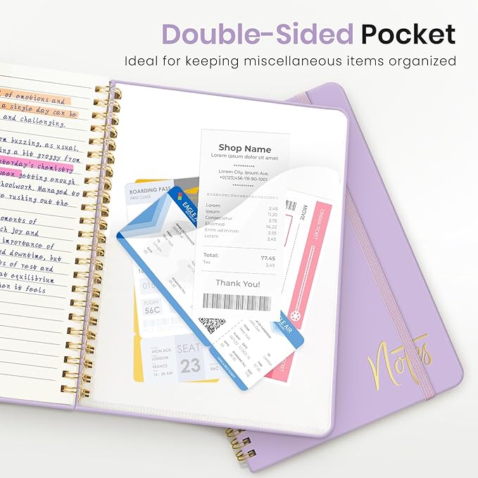 ZOTIA Lined Spiral Journal Notebook for Women, A5 College Ruled Journals for Writing, Hardcover Notebooks for Work, Note taking and Office School Supplies,140 Pages - Lilac Purple