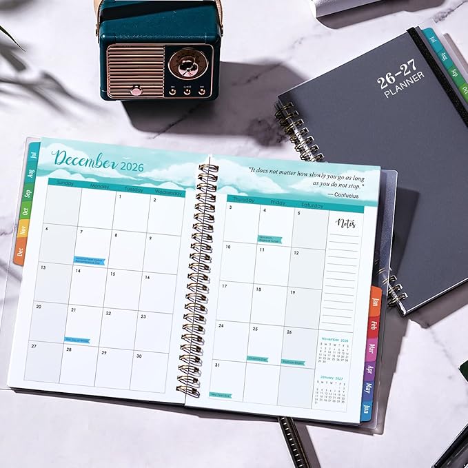 Planner 2026-2027 - Academic Planner 2026-2027, Jul. 2026 - Jun. 2027, 6.3'' x 8.4'', Weekly and Monthly Planner 26-27 with Back Pocket, Transparent PP Cover, Colorful Monthly Tabs