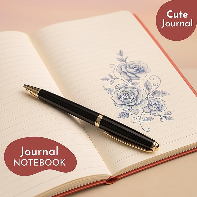 SETTINI Lined Journal, Ideal for Journaling - A5 Vegan Leather Notebook, 192 Archival-Quality Pages, QuillEase Bleed-Free Paper, Inner Pocket & Bookmark - Red Heart