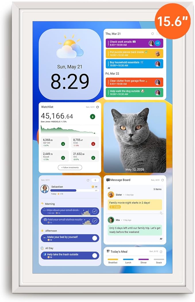 Apolosign 15.6-inch Digital Calendar : Dual Mode Smart Wall Planner, No Subscription, Install Apps, Sync Calendars, Electronic Touchscreen Interactive Display for Family Schedules, Chore Chart (White)