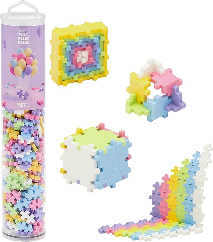 PLUS PLUS 240 Piece Pastel Mix Tube - Mini Interlocking Building Blocks Set, Stem Toys for Kids - Sensory Bin Fillers/Math Manipulatives Classroom Must Haves Gifts for Boys & Girls
