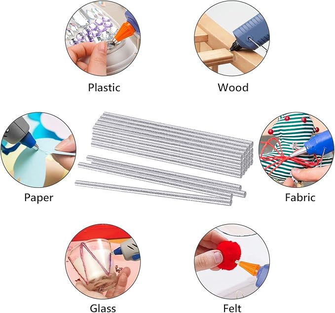 Manarty Glitter Silver Hot Glue Sticks, 24PCS Mini Size 0.27" Dia x 8" Long Hot Melt Glue Stick Colored, All Temperature Adhesive EVA Glue Sticks for Repairing Sealing Stamp DIY Art Craft Decoration