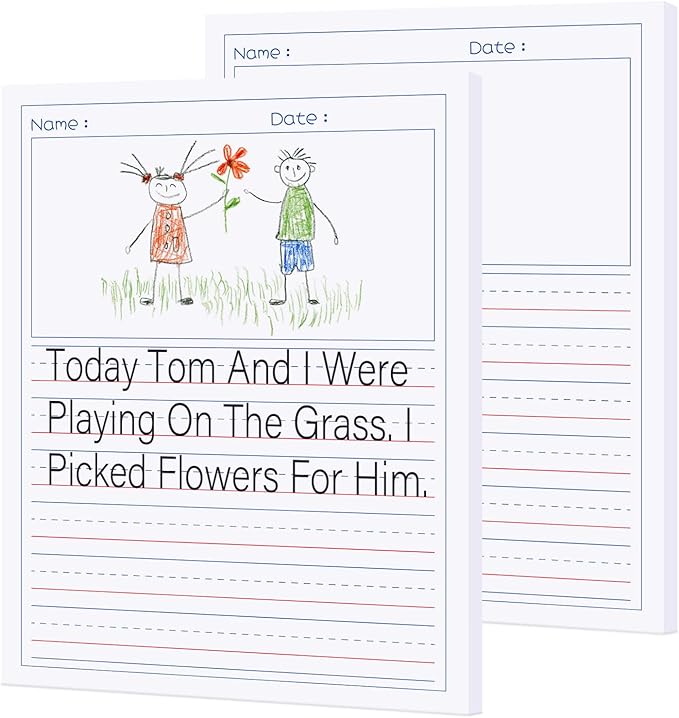 zmybcpack 2 Pack Write Beginner Paper for Kids, 8.5"x11" Story Writing Paper for Kids to Write Story, Primary Composition Notepad(100 Sheets Each, Double-Sided Printing)