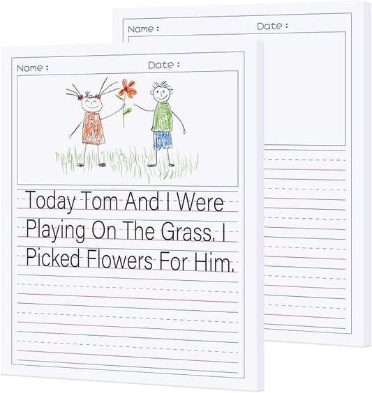 2 Pack Write Beginner Paper for Kids, 8.5"x11" Story Writing Paper for Kids to Write Story, Primary Composition Notepad(100 Sheets Each, Double-Sided Printing)
