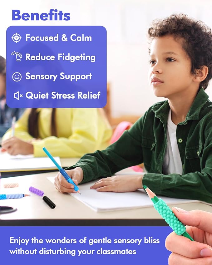 Sensory Fidget Toys Kids Adults: 24 Pack Textured Silicone Pencil Grips for Kids - Bulk Fidgets for Classroom Prizes - ADHD Tools for Stress Relief Items