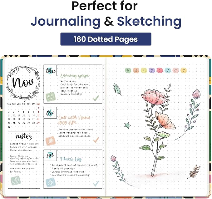 Taja Pretty Dotted Journal for Women, Aesthetic Cute Hardcover Leather Journal for Writing, A5 Journaling Notebook for Work & Sketch, Perfect for Office School Home, 160 Pages, Stamp