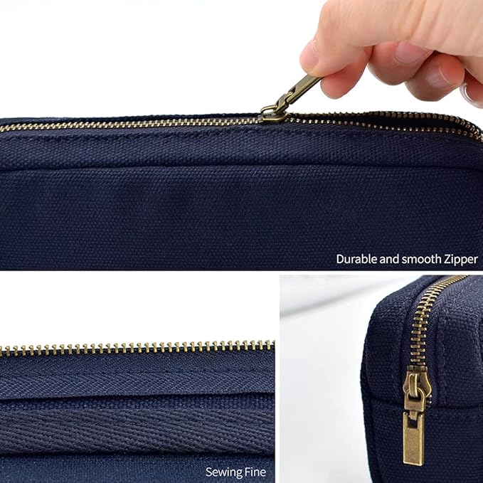 Pencil Pen Case, Canvas Pencil Pouch Big Capacity Pen Bag with Zipper Durable Stationary Storage Bag for Adult Students Officers
