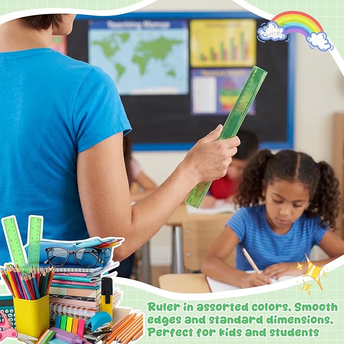 EBOOT 2 Pack Plastic Ruler Straight Ruler Plastic Measuring Tool for Student School Office(Green,12 Inch)