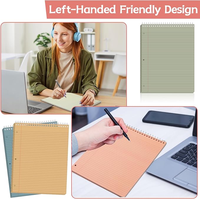 10 Packs 8.5 x 11 inch Top Spiral Notebook with 3 Hole Punched Legal Pads 40 Sheets College Ruled Notepad Hard Cardboard Paper Wirebound Pads for Business School Office Home Supplies (Retro)