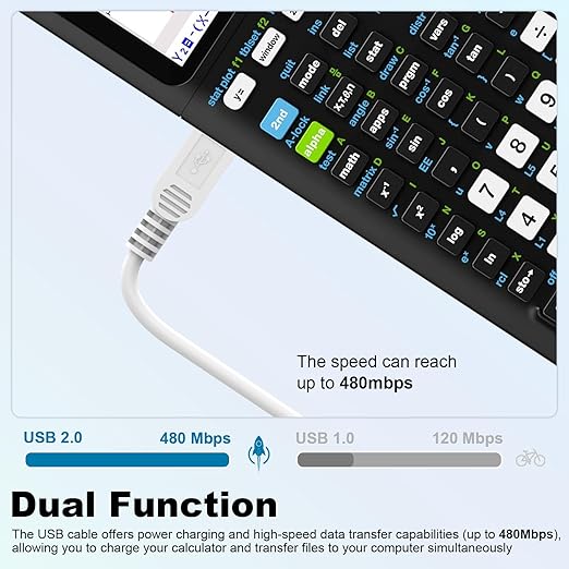 Toxaoii USB Power and Data Cable Compatible with Texas Instruments Calculators TI-84 Plus CE, TI 89 Titanium, TI Nspire CX II CAS, TI Nspire CX CAS Graphing Calculator Charger White