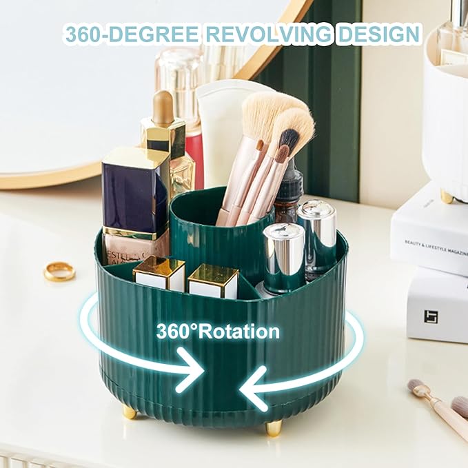 Cayxenful Pencil Holder For Desk,5 Slots 360°Degree Rotating Desk Organizers And Accessories,Desktop Storage Stationery Supplies Organizer, Cute Pencil Cup Pot For Office, School, Home (A-Green)