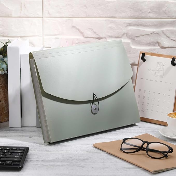 Cholemy Expanding File Folder 13 Pockets File Organizer with Labels A4 Letter Size Receipt Document Organizer Plastic Expandable Filing Folders for Office, Home(Green)