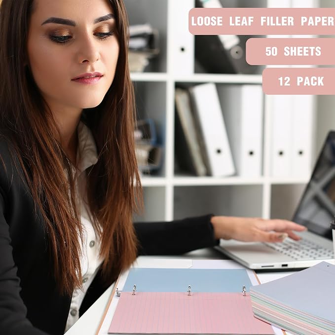 PerKoop 12 Pack 600 Sheets Loose Leaf Paper 8" x 10.5",Boho Color
