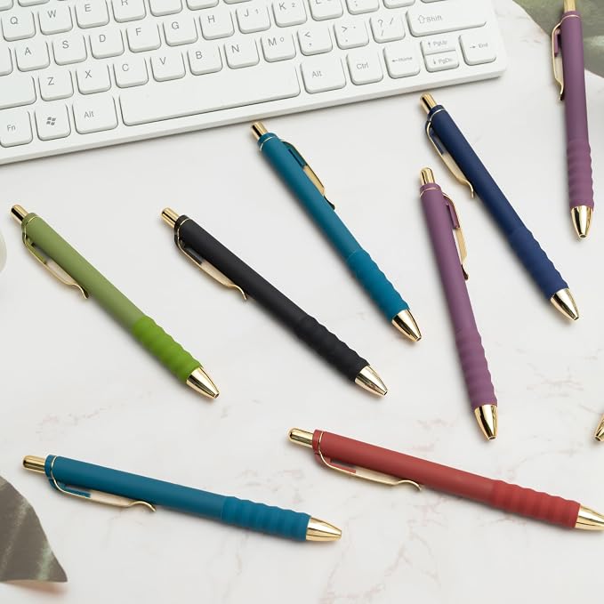 Linbsunne Gel Pens Black Ink Pen 0.5mm Fine Point, Vintage-12 pcs | Smooth Writing, Retractable Pens with Soft Grip, Office School Supplies for Nurses Teachers, Quick Dry
