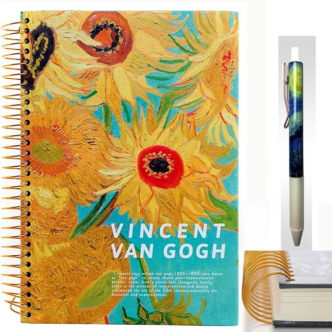 Large Sunflower Notebook Gifts for Women Van Gogh Notebook Hardcover Spiral Notebook Sunflower Journal 10.6" x 7.3" 300 Pages Spiral Journal Wide Ruled Notebook for Work,Gift,Office