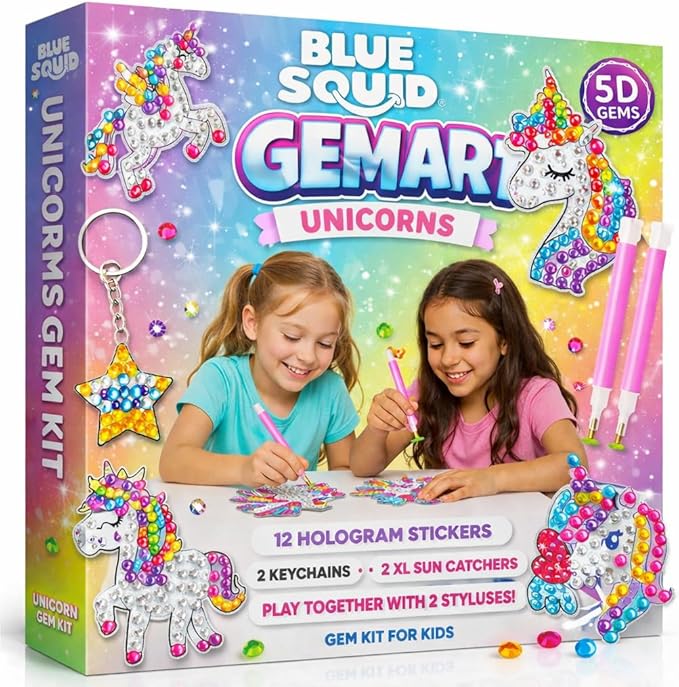 Blue Squid Diamond Art Kits for Kids – Unicorn - Fun & Easy DIY 5D Gem Art Gift Set for Keychains, Stickers, Sun Catchers - Diamond Painting Kit Arts & Crafts Kit for Kids, Girls, Boys Ages 6-12