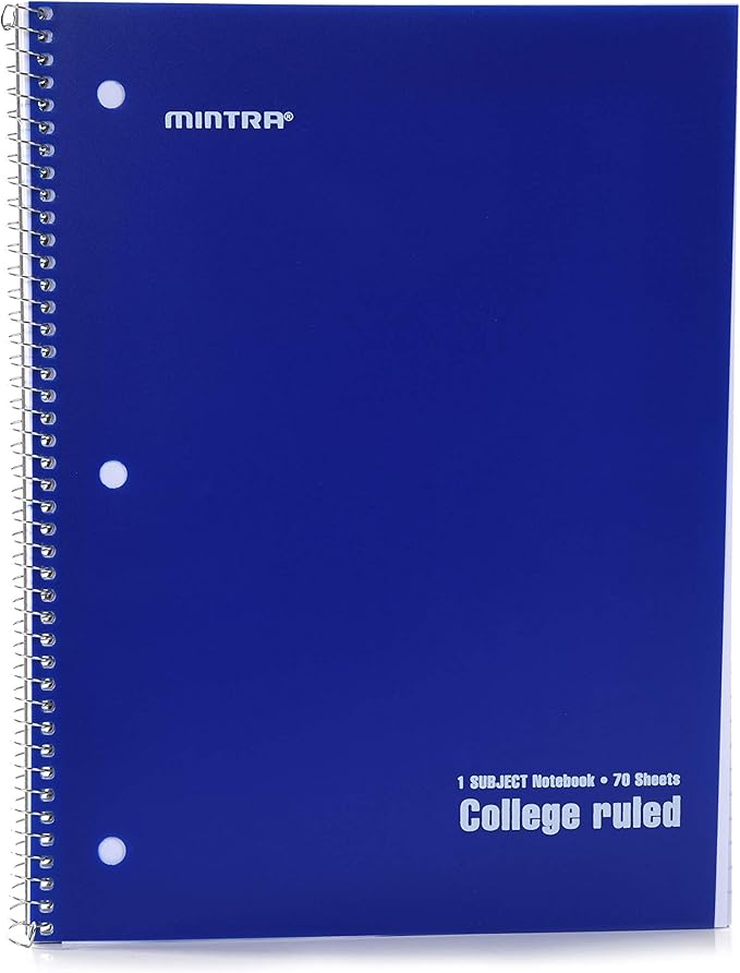Mintra Office Spiral Notebooks, Wirebound, Journals for School, Work, Business, Aesthetic Stationery, Writing Pads, Teacher & Student Supplies (6, Solid Color, College)