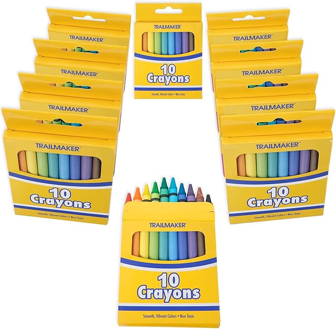 Trail maker 100 Pack Crayons Bulk for Kids, Classroom - Wholesale Bright Wax Coloring Crayons Party Favors in Bulk, 10 Per Box Art Set