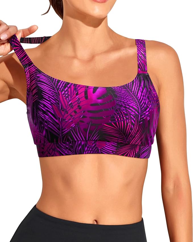 Tempt Me Women Sports Bra Bikini Tops Scoop Neck Bathing Suits Top Padded Swim Crop Tops Only