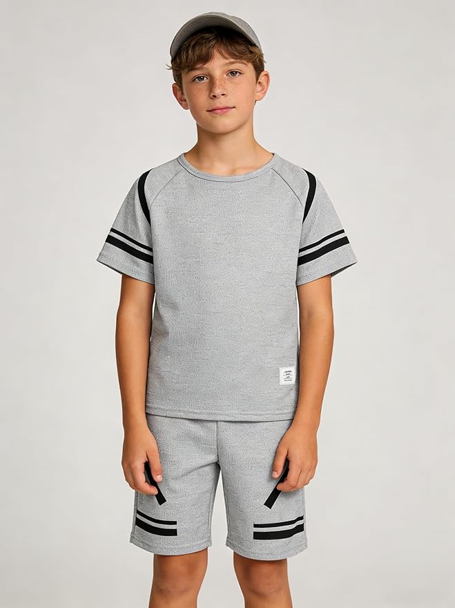 Cakaner Tween Boys Clothes Summer Simple Print T-Shirt And Shorts Set 2 Pieces Teen Trendy Outfits Size 7-14 Year
