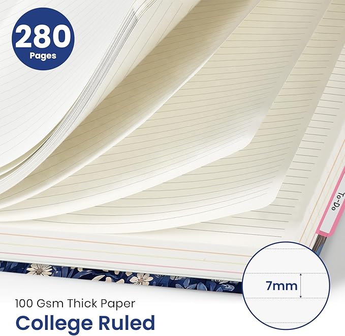 Large Lined Spiral Journal for Women Cute Hardcover 5 Subject Notebook for Work 8.5" x 11" with Removable Dividers & Tabs, College Ruled, 280 Pages Aesthetic Journal for Work, School & Note Taking, Owl Moonlight