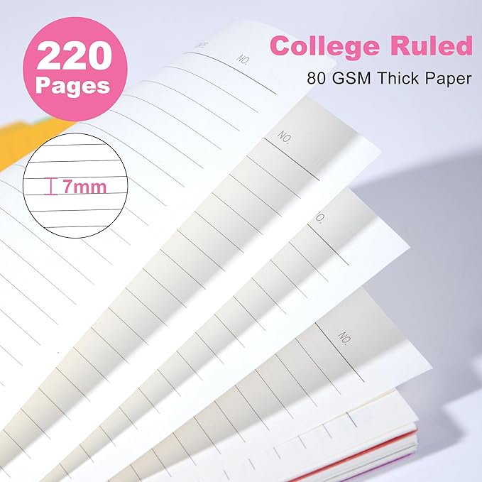 CAGIE 2 Pack 5 Subject Notebook with Dividers 220 Pages Spiral Notebooks with Tabs 6x8 A5 Spiral Bound Journal for Note Taking Work School Supplies,Pink