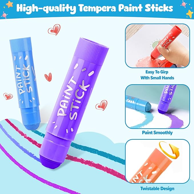 Tempera Paint Sticks For Kids 2-4, 36 Assorted Colors Washable Paint Set, Back to School Art Supplies for Toddler 1-3, Ideal Basket Stuffers for Boys Girls