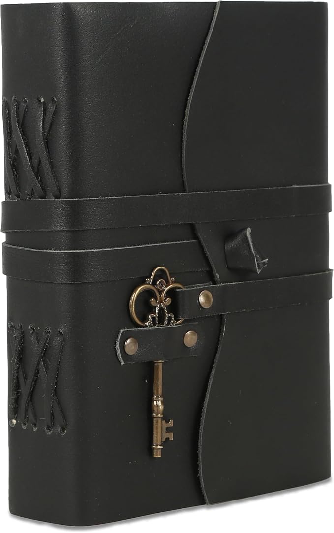 Leather Journal with Deckle Edge Paper 8x6 inch and Vintage Key | Handmade Writing Notebook Diary | Bound Daily Notepad for Men & Women Medium, Sketch/Writing pad for Artists