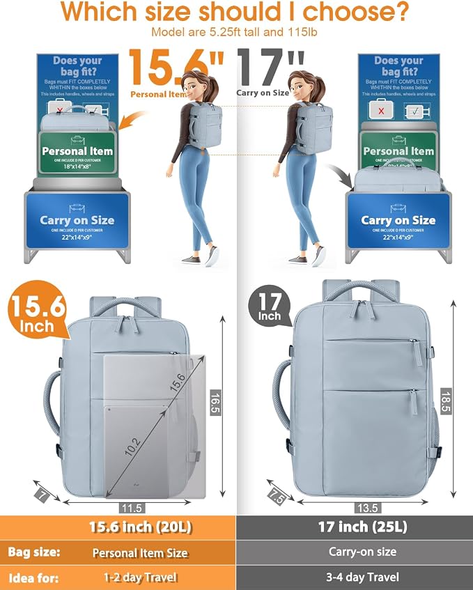 Capolo Travel Backpack for Women Men Waterproof Laptop Backpack Airlines Approved Carry On Backpack Bag Computer Bookbag for Business, Work, Traveling Fits 15.6 Inch Laptop(Blue)