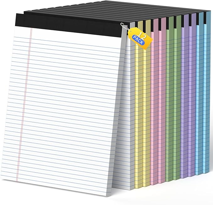 Legal Pads 8.5 X11, Narrow Ruled Notepads, 12 Pack, 50 Sheet/Pad, Colored Legal Pads, Tear Off Notepad, Perforated Writing Pad, Notebook Paper College Ruled, Notepads for Office Home School, Notepad