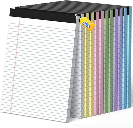 Legal Pads 8.5 X11, Narrow Ruled Notepads, 12 Pack, 50 Sheet/Pad, Colored Legal Pads, Tear Off Notepad, Perforated Writing Pad, Notebook Paper College Ruled, Notepads for Office Home School, Notepad