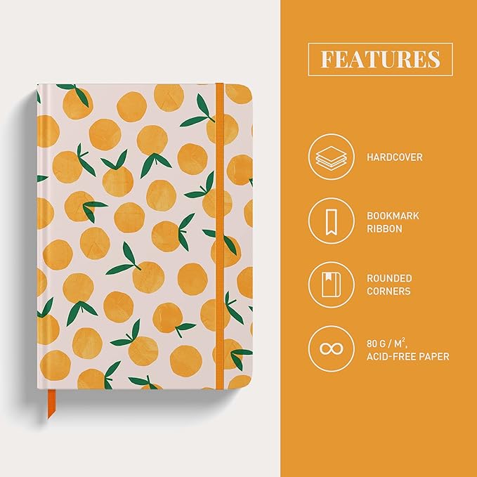 Rileys & Co. Dotted Journal Notebook - 8x6 Inches Dot Grid Notebook - Hardcover Bullet Journal Notebook, Dot Journal - Cute Journals - Motivational Dotted Notebok - Oranges