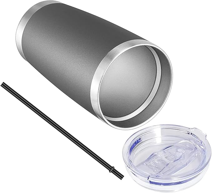 VEGOND 20oz Tumbler with Lid and Straw Stainless Steel Tumbler Cup Bulk Vacuum Insulated Double Wall Travel Coffee Mug Powder Coated Coffee Cup, Grey, 12 Pack