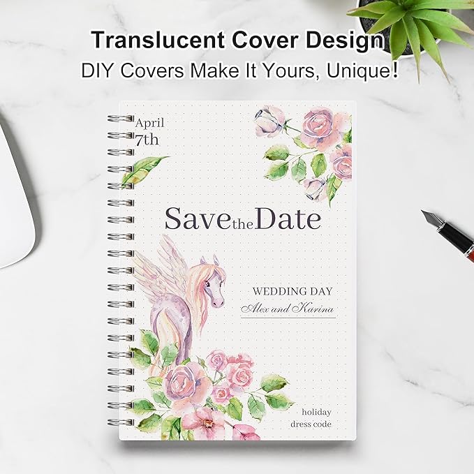 RETTACY Dotted Journal Notebook, 300 Pages, B5 Medium Size (7.4'' × 10''), 100 GSM Thick Paper, Flexible Plastic Cover, Spiral-bound, for Journaling, Planning, Tracking (Transparent)