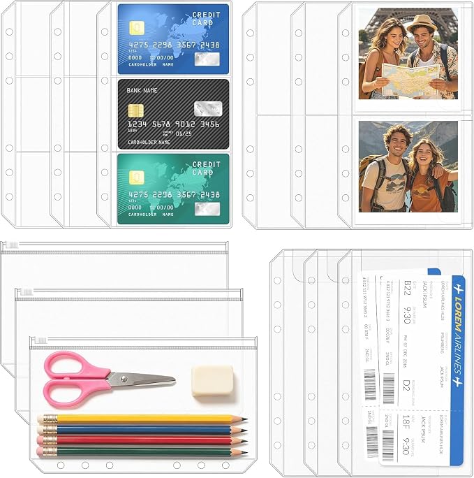 12PCS A6 Binder Pockets, 6 Holes Budget Cash Envelopes